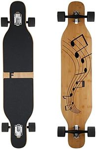 FunTomia Longboard avec 3 niveaux flexibles Skateboard Drop Through Cruiser Planche complète Mach1 Speed Roulement à billes T-ool (Flex3 jusqu'à 68 kg, musique – Bambou/bois d'érable)