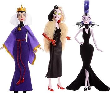Mattel Disney Princess Pack con las 3 villanas más famosas de las películas clásicas, Malefica, Cruela de Vil, Yzma, juguete +4 años (HRF56)