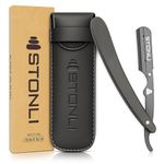 STONLI® Cut Throat Razors - Straight Razor with Matte Black Finish Professional Barber Razor - Premium Quality Single Blade Shaving Razor for Moustache and Beard - Pouch Included (Black Wooden)