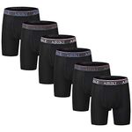 AIRIKE Boxer Briefs Men Pack Long Leg Soft Black Underwear Big Size and Tall Underpants, Black 6 Pack, 3X-Large