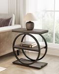 LITTLE TREE End Table, 3-Tier Side Table, Slim Sofa Side Table for Living Room, Tall Bedside Table Nightstand for Bedroom, Grey and Black