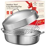 Roasting Pan, Turkey Roasting Pan with Rack and Lid for Chicken in Kitchen Thanksgiving Christmas, Gifts for Women Mother Wife Men, 21 Inch