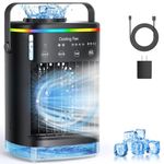 Portable Air Conditioner, Personal Cooling Fan Air Conditioner Portable with 4 Wind Speed & 2 Mist Level & 2-8H Timer & 7 LED Light Mini Evaporative Air Cooler for Home Office Room, Black