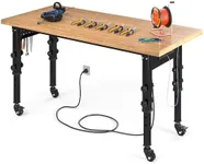 YITAHOME Work Bench 60" L X 24" W Adjustable Workbench for Garage W/Pegboard & Power Outlets Heavy-Duty Workstation, 1600 LBS Load Capacity with Wheels for Workshop, Office, Home Outdoor