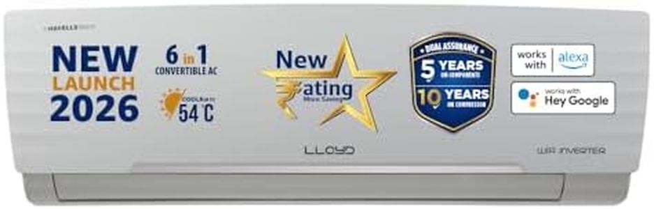 Lloyd 1.5 Ton 3 Star Wi-Fi Inverter Split AC, 2026 New Star Rated (6 in 1 Convertible, Cools Up To 54°C, Voice & Wi-Fi, Turbo Cool, Installation Check, Clean Filter Indication, White, GLS18V3AGGSC)