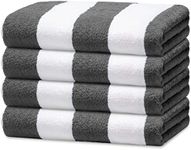 Avalon Towels Cabana Beach Towels 4 Pack (Size 30x60) Inches Oversized, 100% Ring Spun Cotton, Highly Absorbent Large Pool Towels, Super Soft and Quick Drying, Perfect for Gifts (Grey Stripe)