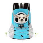 Pawaboo Pet Dog Carrier Backpack, Puppy Dog Travel Front Carrier for Small Medium Dogs Cats, Adjustable Breathable Dog Carrying Backpack with Safety Strips for Hiking, Walking (Blue S Up to 5 lbs)