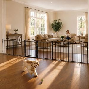 No Pawblems Free Standing Dog Gate & Dog Playpen, 6-Panel Foldable Metal Pet Fence with Door for Indoor Outdoor, Extra Wide Pet Gate for Stairs, Doorways, Deck, Yard, 156" W x 30 H, Black