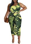 MRSFITOK Plus Size Women 2 Piece Outfits Sets Sexy Tracksuit Midi Dress,Sleeveless Tank Top Bodycon Skirts Set Casual Summer, Z78 Camo, Large Plus