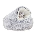 YUDANSI Cat Bed, 50cm Covered Cat Bed for indoor outdoor Cats Calming Down,Burrowing Cat Small Dog Bed with Large Hood for Anti Anxiety, Non-Slip Plush Faux Fur Nest with Ceiling Kitten Puppy Pet Bed