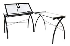 SD STUDIO DESIGNS Futura LS WorkCenter with Tilt Top Adjustable Drafting Craft Drawing Hobby Table Writing Studio Desk, Black/Clear Glass, Metal Plastic, 59" W x 59" D x 30" H