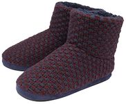 Dunlop Mens Winter Warm Memory Foam Indoor Cozy Booty Slippers with Rubber Sole (8 US, Navy/Burgundy)