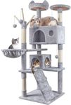 HOMIDEC Cat Tree,151cm Cat Tower for Indoor Kitty,Scratching Post Stable Activity Centre Climbing Tree with 4 Sisal Posts,3 cat teasing sticks,2 Kitty Houses,Hammock,Ladder,and Rest Place.Grey