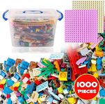 Liberty Imports 1000 PCS Bucket of Mini Building Bricks Playset with Base Plates, 16 Color Classic and Pastel Mix Blocks Set in Carrying Case, Tight Fit and Compatible with All Major Brands