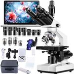 Woehrsh Compound Trinocular Microscope 40X-5000X Magnification, Laboratory Grade Microscope for Adults, Microscopes with LED Illumination Double Mechanical Stage and HD USB Camera
