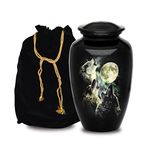 FOREVER URNS Adult Cremation Funeral Urn with Printed Classic 3 Wolfes Theme for Human Ashes of Female & Male | 200 cu in | Extra Large | Multicolor | Completely Handcrafted with Velvet Protection Bag