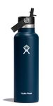 HYDRO FLASK - Water Bottle 621 ml (21 oz) - Vacuum Insulated Stainless Steel Water Bottle with Flex Straw Cap - BPA-Free - Standard Mouth - Indigo