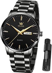 OLEVS Watch Men Black Analog Stainless Steel Watches for Mens Luxury Original Dress Business Waterproof Luminous Big Face Dressy Classic Quartz Watch