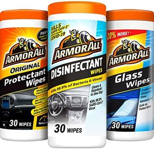 Armor All Car Cleaning Wipes Kit, Includes Protectant Wipes, Disinfectant Wipes, Glass Cleaner Wipes for Cars, Trucks, and Motorcycles (Pack of 3)