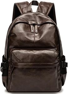 Leather Laptop Backpack for Men Wowen, School College Bookbag Casual Travel Daypack (Brown)