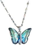 FEORA Blue Winged Butterfly Beauty Pendant Necklace for Women & Girls | Light Neck Chain for Women | Locket Pendant Chain | Fancy & Stylish | Modern Look | Birthday & Special Occassion Gift | Fashion Jewellery