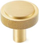 KOPPALIVE 5-Pack Solid Brass Cabinet Knobs, Gold Knurled Dresser Drawer Knobs, Round Modern Kitchen Cabinet Pulls and Knobs, Brushed Finish, Diameter 1-1/4 Inches