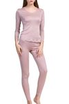 METWAY Women's Silk Long Johns Mulberry Silk Long Underwear Silk Thermal Underwear Sets Winter Silk Base Layer, Rosybrown, Medium