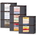 Lifewit 8 Pack Large Clothes Stoage Bags Boxes with Lids,75L Wardrobe Storage Organiser Packing Boxes for Moving House with Reinforced Handle Thick Fabric for Clothing Towel Blanket Bedding, Gray