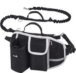 pecute Hands Free Dog Running Lead with Wide Back Support Belt,Adjustable Dog Walking Belt with Multi Pouch & Poo Bag Holder,Durable 2 Handles & Bungees Reflective Jogging Lead Hold Up to 60KG(Black)