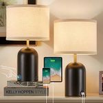 Touch Control Table Lamps Set of 2, Modern Bedside Lamp with 2 USB Ports, 3-Way Dimmable Gold and Black Nightstand Lamp with Fabric Shade for Living Room Bedroom Office Dorm(LED Bulbs Included)