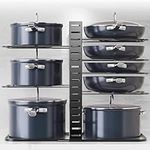 Pantasia Pots and Pans Organizer - [Truly Balanced, 8-Tier Adjustable] LIGHTWEIGHT Pots and Pans Rack Organizer for Cabinet, Frying Pan, Bakeware, Lid, Dishes, Kitchen Organizers and Storage