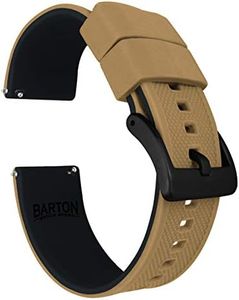 BARTON WATCH BANDS Quick Release Elite Silicone Watch Bands, Khaki Tan Top/Black Bottom & Black PVD Buckle, 20mm