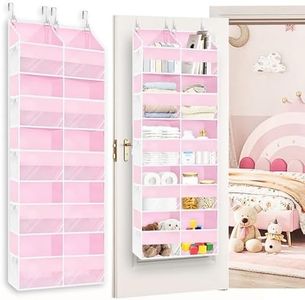 Over The Door Organizer 5 Tiers,Extra Large Behind Door Storage of 10 Compartments,50 lbs Weight Capacity Over The Door Storage, Door Hanging Organizer for Closet, Diaper Organizer, Toy Storage, Pink