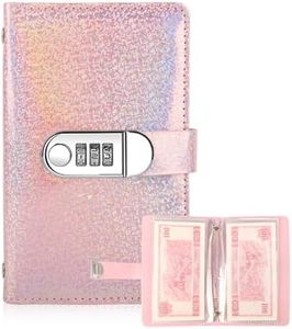 Climberty® Budget Binder with Lock, 100 Clear Cash Pockets, Glittering Pink PU Cover Budget Planner, Cash Envelope Organizer for Saving Challenge, Expense Tracker & Money Management (Pink)