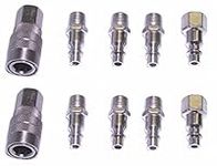 Canadian Tool and Supply 10-Piece Chrome Plated Steel Air Tool Plugs and Hose Quick Connects/M-Style/Coupler Sets 1/4-Inch NPT Thread (2x5PCQC14NPT)