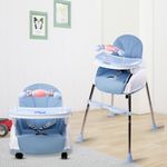 BUMTUM Baby High Chair 4 in 1 Convertible Folding with Footrest, Convertible to High Chair, Low Chair, & Feeding Seat with Cushion pad (Blue)