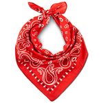 Red Bandana For Men & Women - Cotton Red Bandana Headband Paisley Scarf - Hair Bandanas For Women - Pirate Bandana Scarf - Red Headband Large Bandana - Headwear Cycling Cowboy Sports Neckerchief