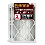 Filtrete 16x25x1 Air Filter, MPR 1000, MERV 11, Micro Allergen Defense 3-Month Pleated 1-Inch Air Filters, 2 Filters