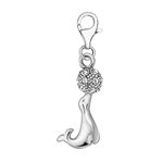 Quiges 925 Sterling Silver White Cubic Zirconia 3D Ocean Seal with Ball Lobster Clasp Charm Clip on Pendant