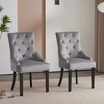 BOJU Set of 2 Occasional Tufted Dining Chairs with Arms Studded Knocker Ring Accent Grey Fabric Upholstered Kitchen Chairs with Armrest for Restaurant Bedroom Living Room Soft Side Chairs