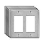 [5 Pack] BESTTEN 2-Gang Decorator Metal Wall Plate with Protective Film, Corrosion-Resistant Decor Stainless Steel Outlet and Switch Cover, Brushed Finish, Standard Size, Silver