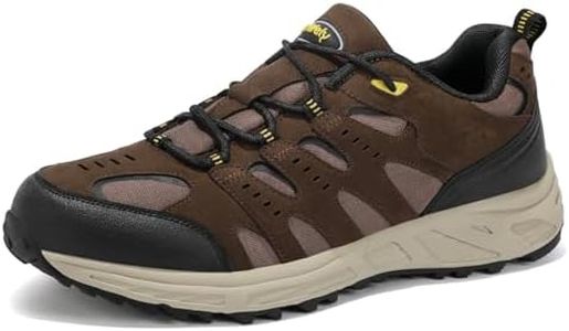 Kricely Men's Low Top Hiking Shoes Waterproof Suede Lightweight Anti Slip Trekking Shoes Water Resistant Trails Running Sneakers for Outdoor Trailing Camping Backpacking Walking Brown Size 9