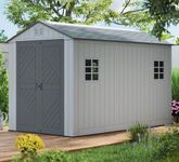 ZZM Outdoor Storage Shed 6x11 Ft, All-Weather Resistant Resin Garden Sheds & Outdoor Storage Clearance with Floor and Windows, Double-Layer Plastic Tool Shed for Backyard, Patio & Lawn (Gray)