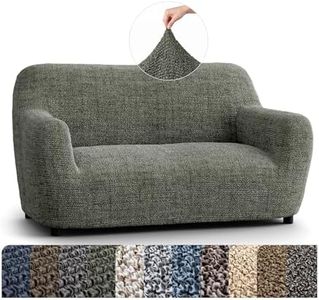 PAULATO BY GA.I.CO. Loveseat Slipcover - Oversized Chair Cover - Stretch Couch Cover - Cushion Love Seat Sofa Slipcovers - 1-Piece Form Fit Washable Protector - Microfibra Print - Mossy Grey