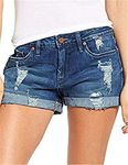 Angerella Hot Pants for Women Frayed Casual Mid Waist Zipper Fly Short Pants Dark Blue XXL