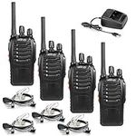 HESENATE Two Way Radio Long Range 16 CH Professional Transceiver LED Flashlight Walkie Talkie and Covert Air Acoustic Tube Earpiece (Pack of 4)