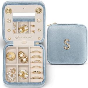 Vlando Travel Jewelry Organizer for Women, Travel Jewelry Organizer, Necklace Organizer Earrings Ring Organizer, Jewelry Travel, Travel Gifts for Women Travel Essentials - Letter S, Blue