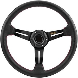 14in Steering Wheel, Qiilu Racing Steering Wheel, 350mm/14in Aluminum Frame Black Perforated Leather Car Steering Wheel Car Modification W/Horn Black