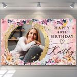 Happy Birthday Backdrop Background Banner Personalised flower pink girl woman children kids Poster Fabric Cloth Curtain Party balloon star Decorations-18th 20th 30th 40th 50th 60th