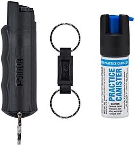 SABRE Self Defense Spray, 3-in-1 Formula Contains Max Strength Pepper Spray, CS Military Tear Gas & UV Marking Dye, Quick Release Key Ring for Easy Carry, Finger Grip for More Accurate Aim, 0.54 fl oz